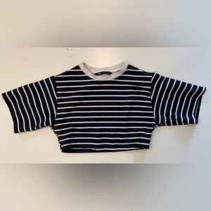 ZARA Navy White Striped Side Sleeve Crop Top